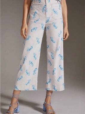 Anthropologie Maeve Colette Blue Lobster Wide Leg Pants 29